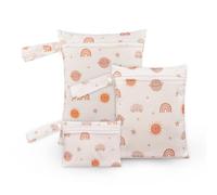 Treer 3 PCS Wet Bags Baby Cloth Nappy Wet Bag, Boho Rainbow Print Waterproof Reusable Diaper Bags with Zipper, Wet Dry Organizer Bag for Swimming, Baby Diaper, Travel Beach (Nordic)