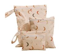 Treer 3 PCS Wet Bags Baby Cloth Nappy Wet Bag, Elegant Chic Print Waterproof Reusable Diaper Bags with Zipper, Wet Dry Organizer Bag for Swimming, Baby Diaper, Travel Beach (Crescent Moon)