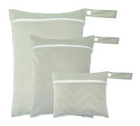 Treer 3 PCS Wet Bags for Baby Diaper Cloth Nappy Waterproof Reusable Minimalist Style Swimsuit Organizer Washable Wet Dry Bag with Zipper for Kids Swimming, Beach, Travel, Gym (Gray)