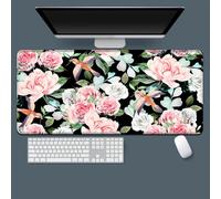 Treer 3D Colorful Floral Print Mouse Mat, Large Mouse Mat, Mouse Pad with Non-Slip Base, Gaming Mouse Pad with Sewn Edges, Mousepad Suitable for Office and Home (Green Leaves,800x300mm)