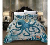 Treer 3D Duvet Cover Set Bedding Sets Ocean Animal Soft Microfiber Single Double King Size Bed 3 Piece Duvet Set 2 x Pillowcases 1 x Quilt Case (Double-200x200cm,Octopus)