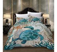 Treer 3D Duvet Cover Set Bedding Sets Ocean Animal Soft Microfiber Single Double King Size Bed 3 Piece Duvet Set 2 x Pillowcases 1 x Quilt Case (Single-135x200cm-2pcs,Turtle)