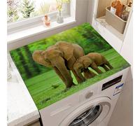 Treer 3D Elephant Washer and Dryer Top Protector Mat, Washer Dryer Covers, Protector Washing Machine Cover Absorbent Quick Drying Diatomaceous Mat for Laundry Room Kitchen (Safari Green,60x60cm)