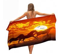 Treer 3D Horse Beach Towel Microfibre Bath Towel Rectangle Lightweight Quick Dry Sand Free Towels for Travel Swim Pool Yoga Camping Vacation Fitness (Sunset,80x180 cm)