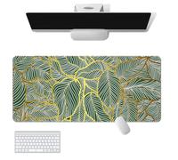 Treer 3D Line Pattern Mouse Mat, Large Mouse Mat with Sewn Edges, Mouse Pad with Non-Slip Base, Gaming Mouse Pad, Mousepad Suitable for Office and Home (700x300mm,Green Leaves)