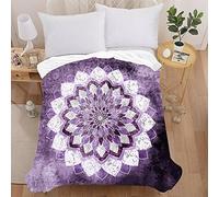 Treer 3D Mandala Printed Flannel Blanket Throw, Cosy Soft Throw Blanket Hug Blanket Home Decor for Bed, Sofa, Couch, Car and Travel (150X200cm,Purple flower)
