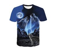 Treer 3d Men's Short Sleeve, Animal Print Summer Sports T Shirts Crew Neck Soft Breathable Casual Slim Short Sleeve Beach Surfing Tops Blouse S-5XL (Night Wolf,M)