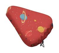 Treer 3D Planet Print Bike Seat Cover, Outdoor Bicycle Saddle Rain Dust Cover with Elastic, Water Resistant Bicycle Seat Protector Shield Non-Slip Lightweight for Journey (Red,1-piece)