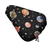 Treer 3D Planet Print Bike Seat Cover, Outdoor Bicycle Saddle Rain Dust Cover with Elastic, Water Resistant Bicycle Seat Protector Shield Non-Slip Lightweight for Journey (Starry Sky,1-piece)