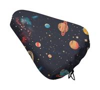 Treer 3D Planet Print Bike Seat Cover, Outdoor Bicycle Saddle Rain Dust Cover with Elastic, Water Resistant Bicycle Seat Protector Shield Non-Slip Lightweight for Journey (Planet,4-pieces)