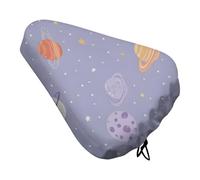 Treer 3D Planet Print Bike Seat Cover, Outdoor Bicycle Saddle Rain Dust Cover with Elastic, Water Resistant Bicycle Seat Protector Shield Non-Slip Lightweight for Journey (Purple,4-pieces)
