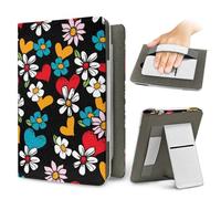 Treer 3D Pop Art Daisy Floral Stand Case for 6.8-7 Inch eReader, for Kindle Paperwhite, for Kobo Clara, Universal Folio PU Leather Cover with Hand Strap, Card Slot, Magnetic Back (Style7)