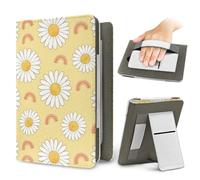 Treer 3D Pop Art Daisy Floral Stand Case for 6.8-7 Inch eReader, for Kindle Paperwhite, for Kobo Clara, Universal Folio PU Leather Cover with Hand Strap, Card Slot, Magnetic Back (Style5)