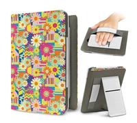 Treer 3D Pop Art Daisy Floral Stand Case for 6.8-7 Inch eReader, for Kindle Paperwhite, for Kobo Clara, Universal Folio PU Leather Cover with Hand Strap, Card Slot, Magnetic Back (Style3)
