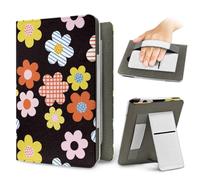 Treer 3D Pop Art Daisy Floral Stand Case for 6.8-7 Inch eReader, for Kindle Paperwhite, for Kobo Clara, Universal Folio PU Leather Cover with Hand Strap, Card Slot, Magnetic Back (Style4)