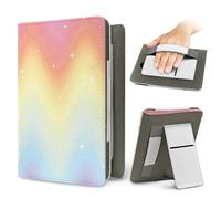 Treer 3D Rainbow Universal Case for 7" Kindle Paperwhite eReader, Protective Case for Kindle Colorsoft, Auto Wake/Sleep, Card Slot & Elastic Hand Strap, for 6.8-7" eReaders (Orange 01)
