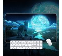 Treer 3D Wolf Print Mouse Mat, Large Mouse Mat with Sewn Edges, Mouse Pad with Non-Slip Base, Gaming Mouse Pad, Mousepad Suitable for Office and Home (White Wolf,800x300x3mm)