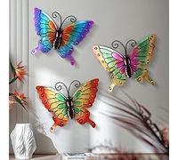 Treer 3PCS Metal Butterfly Wall Art Decor Large Butterfly Hanging Wall Deocrations Colourful 3D Metal Butterfly Garden Ornaments for Indoor Outdoor Yard Sheds Walls Fences (Style B)