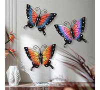 Treer 3PCS Metal Butterfly Wall Art Decor Large Butterfly Hanging Wall Deocrations Colourful 3D Metal Butterfly Garden Ornaments for Indoor Outdoor Yard Sheds Walls Fences (Style A)