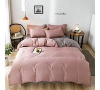 Treer 4 Piece Duvet Cover Sets, Print Microfiber Bedding Set with 1 Zipper Quilt Cover, 1 Flat Sheet and 2 Pillowcases for Bedroom Single King Size Bed (Pink Small Lattice,200x230cm)