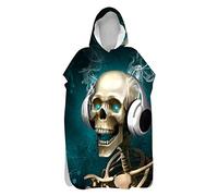 Treer Adult Beach Poncho Changing Robe, 3D animal Print Quick Dry Absorbent Surf Hooded Towel Poncho Microfiber Poncho with Hood Ideal for Adult Woman & Man Child (80x145cm,misty skull)