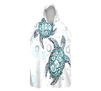 Treer Adult Beach Poncho Changing Robe, 3D retro Print Quick Dry Absorbent Surf Hooded Towel Poncho Microfiber Poncho with Hood Ideal for Adult Woman & Man Child (sea turtle,75x145cm)