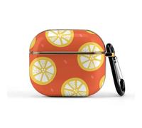 Treer Aesthetic Cover Compatible with AirPods 3 Case, Lemon Pattern Case for AirPods 3rd Generation (2021), with Keychain, Full Drop Protection Cover (Orange,6.5x5x2.5cm)