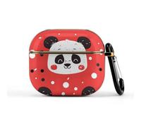 Treer Aesthetic Cover Compatible with AirPods 3 Case, Panda Pattern Case for AirPods 3rd Generation (2021), with Keychain, Full Drop Protection Cover (Red,6.5x5x2.5cm)