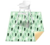 Treer Baby Splat Floor Mat for Under High Chair, Cactus Pattern Highchair Splash Mat Waterproof Spill Mat 110x110cm Anti Slip Baby Feeding Mat/Weaning Mat/Messy Mat (Green Cactus)