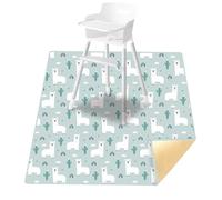 Treer Baby Splat Floor Mat for Under High Chair, Cactus Pattern Highchair Splash Mat Waterproof Spill Mat 110x110cm Anti Slip Baby Feeding Mat/Weaning Mat/Messy Mat (Cartoon Alpaca)