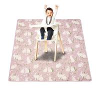 Treer Baby Splat Floor Mat for Under High Chair, Highchair Splash Mat Waterproof Spill Mat 110x110cm Anti Slip Baby Feeding Mat/Weaning Mat/Messy Mat for Dropped Food (White Rabbit)