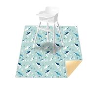 Treer Baby Splat Floor Mat for Under High Chair, Highchair Splash Mat Waterproof Spill Mat Anti Slip Baby Feeding Mat/Weaning Mat/Messy Mat 110x110cm for Dropped Food Art Crafts Play Time (Sharks)
