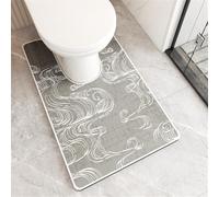 Treer Bath Mat Non Slip Diatomite Toilet Mat U Shape Pedestal WC Toilet Rug Absorbent Quick Dry for Bathroom Floor, Washable Easy to Clean, Minimalism Pattern (Retro,55x90cm)