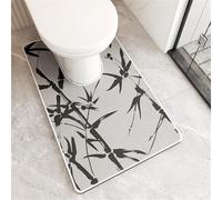 Treer Bath Mat Non Slip Diatomite Toilet Mat U Shape Pedestal WC Toilet Rug Absorbent Quick Dry for Bathroom Floor, Washable Easy to Clean, Minimalism Pattern (Bamboo,55x90cm)