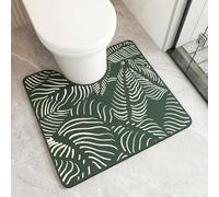 Treer Bath Mat Non Slip Diatomite Toilet Mat U Shape Pedestal WC Toilet Rug Absorbent Quick Dry for Bathroom Floor, Washable Easy to Clean, Minimalism Pattern (Green Leaff,55x50cm)