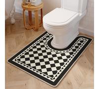 Treer Bath Mat Non Slip U Shape, Diatomite WC Toilet Pedestal Bath Mat Soft Absorbent Quick Dry for Bathroom Floor, Washable Easy to Clean for Toilets (Checkered,45 * 55cm)