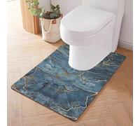 Treer Bath Mat Non Slip U Shape, Diatomite WC Toilet Pedestal Bath Mat Soft Absorbent Quick Dry for Bathroom Floor, Washable Easy to Clean (90 * 60cm,Blue quicksand)
