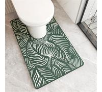 Treer Bath Mat Non Slip U Shape, Diatomite WC Toilet Pedestal Bath Mat Soft Absorbent Quick Dry for Bathroom Floor, Washable Easy to Clean (Dark Green Line,55 * 50cm)