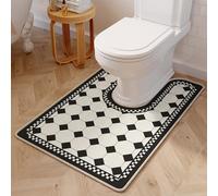 Treer Bath Mat Non Slip U Shape, Diatomite WC Toilet Pedestal Bath Mat Soft Absorbent Quick Dry for Bathroom Floor, Washable Easy to Clean for Toilets (Black plaid,45 * 55cm)