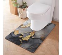 Treer Bath Mat Non Slip U Shape, Diatomite WC Toilet Pedestal Bath Mat Soft Absorbent Quick Dry for Bathroom Floor, Washable Easy to Clean (55 * 60cm,Black quicksand)