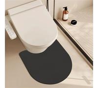 Treer Bath Mat Non Slip U Shape, Diatomite WC Toilet Pedestal Bath Mat Soft Absorbent Quick Dry for Bathroom Floor, Washable Easy to Clean (Black,60 * 55cm)