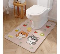 Treer Bath Mat Non Slip U Shape, Diatomite WC Toilet Pedestal Bath Mat Soft Absorbent Quick Dry for Bathroom Floor, Washable Easy to Clean for Toilets (Fruit cat,50 * 80cm)