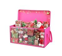 Treer Bauble Storage Box Christmas Decoration Storage, Christmas Tree Bauble Box Xmas Ornaments Organizer, Zipped Lid & 2 Handles (Pink,58x30x31cm)