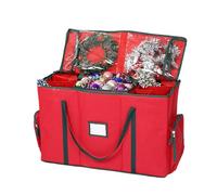 Treer Bauble Storage Box Christmas Decoration Storage, Christmas Tree Bauble Box Xmas Ornaments Organizer, 5 Layer Holder, Zipped Lid & 2 Handles (Red,71x31x45cm)