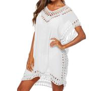 Treer Beach Coverups for Women, Lightweight Hollow Beach Cover Up, Sarongs for Women Beachwear, Pullover Loose Summer Dress for Holidays, Poolside, Seaside, Party (White,One Size)