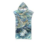 Treer Beach Towel Hooded Poncho, Large Microfiber Changing Robe Bathing Hooded Compact Blanket with Hood for Surfing Swimming Wetsuit Adult Woman & Man (75 * 110cm,Sea turtle)
