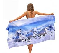 Treer Beach Towel, Microfibre Towel, Beach Towels for Adults, 3D Horse Pattern Travel Towelfor Kids, Lightweight Extra Large Quick Drying Towel for Swimming Sports Beach Gym (150x180cm,white horse)