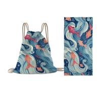 Treer Beach Towel That Turns Into a Bag, 3D Large Microfibre Beach Towels for Adults 2 in 1 Lightweight for Sun Loungers, Travel, Summer, Swimming, Gym, Sports, Yoga (Ocean fish,80 * 160cm)
