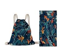 Treer Beach Towel That Turns Into a Bag, 3D Large Microfibre Beach Towels for Adults 2 in 1 Lightweight for Sun Loungers, Travel, Summer, Swimming, Gym, Sports, Yoga (Golden goldfish,80 * 160cm)