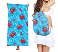 Treer Beach Towel That Turns Into a Bag, 3D Large Microfibre Beach Towels for Adults 2 in 1 Lightweight for Sun Loungers, Travel, Summer, Swimming, Gym, Sports, Yoga (70 * 140cm,Crabs)